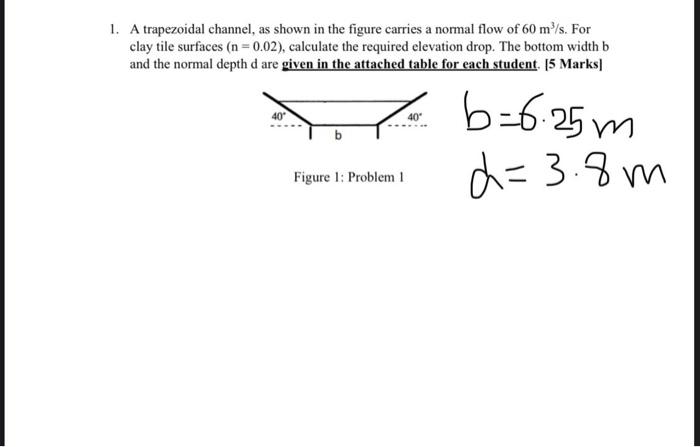 Solved 1. A Trapezoidal Channel, As Shown In The Figure | Chegg.com