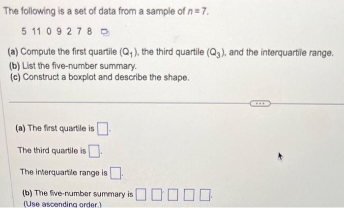 Solved The Following Is A Set Of Data From A Sample Of N=7. | Chegg.com