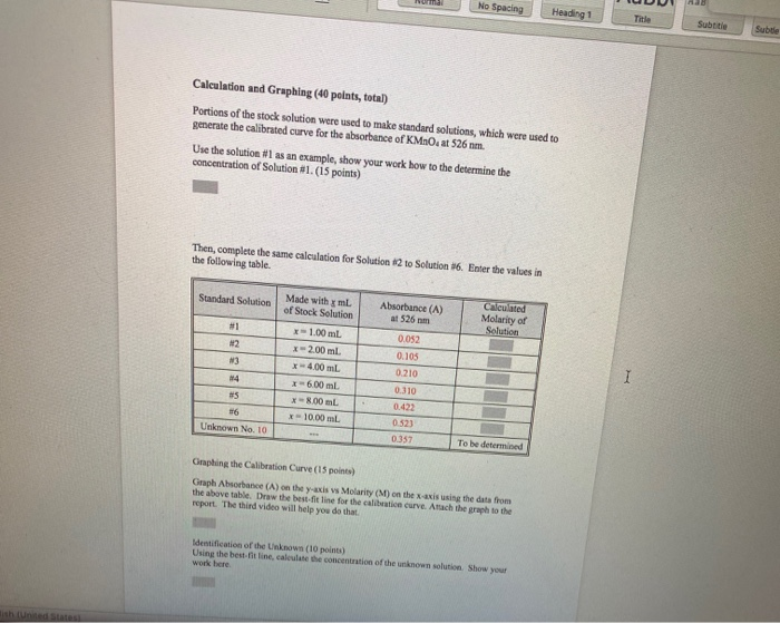 Solved Determine the concentration of an Unknown KMnO4