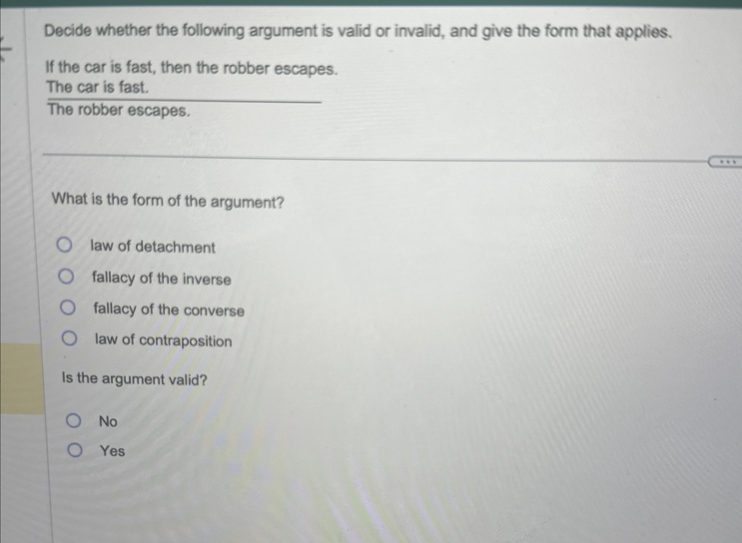 Solved Decide whether the following argument is valid or | Chegg.com