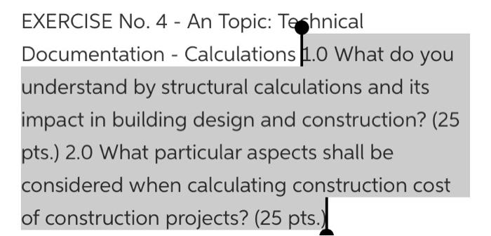 Solved EXERCISE No. 4 - An Topic: Technical Documentation - | Chegg.com