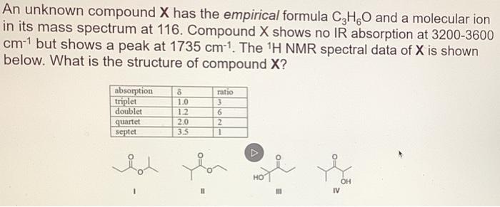 Solved An unknown compound X has the empirical formula CzH60 | Chegg.com