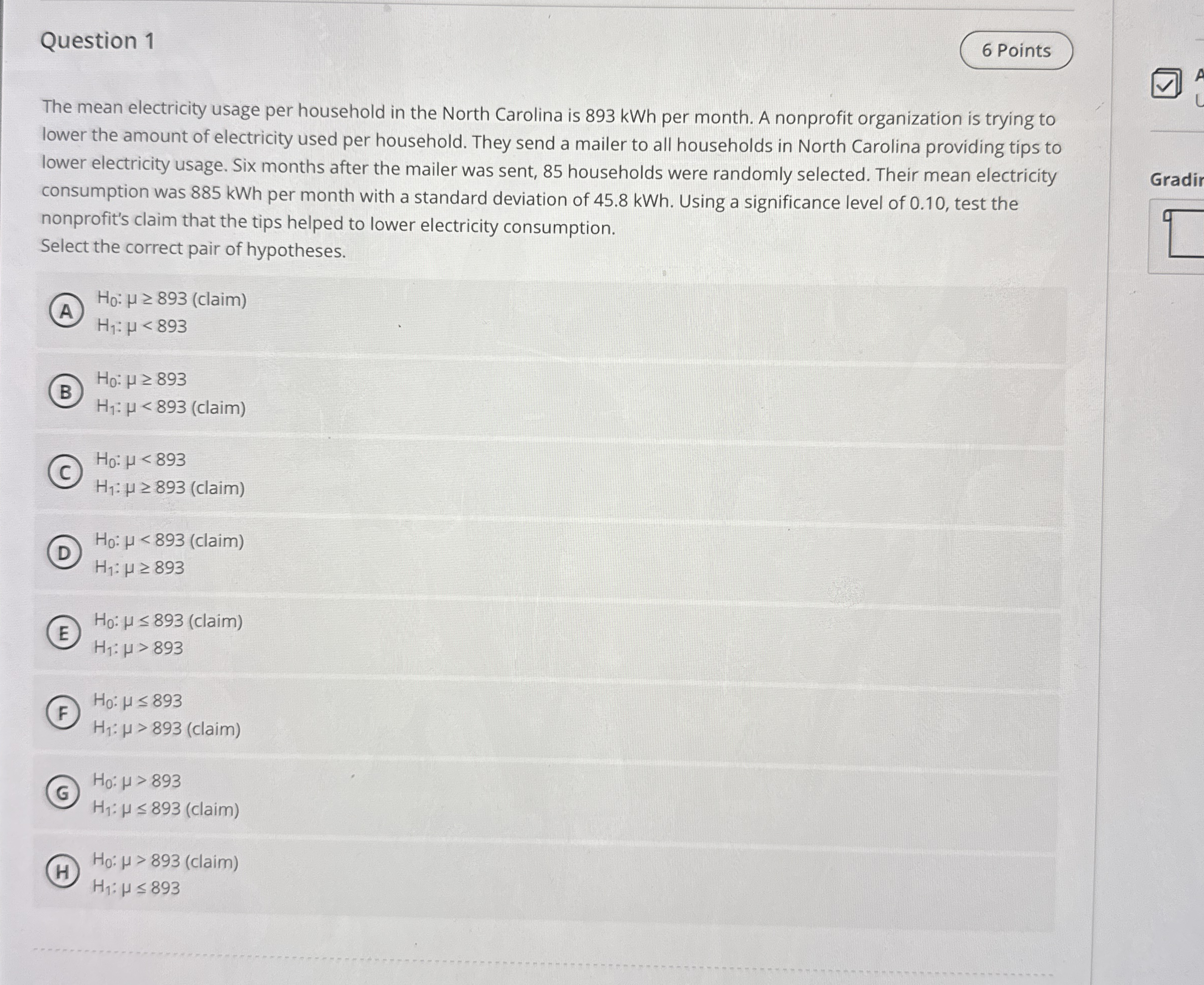 Solved Question 16 ﻿PointsThe mean electricity usage per | Chegg.com