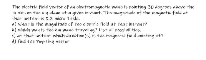 Solved The electric field vector of an electromagnetic wave | Chegg.com