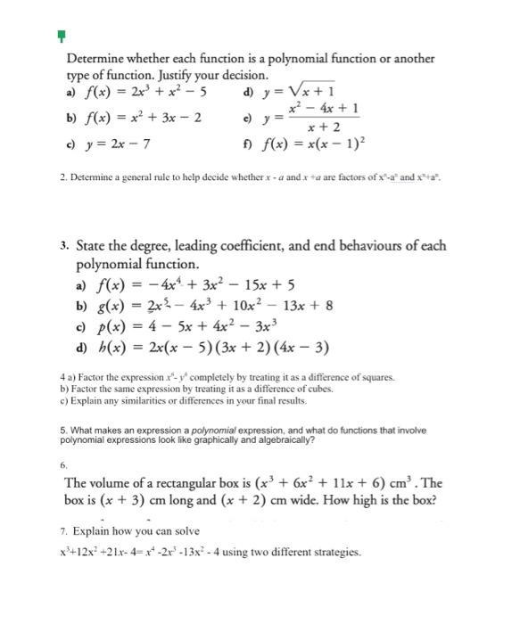 Solved Determine Whether Each Function Is A Polynomial 9610