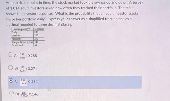 Solved At a particular point in time, the stock market took | Chegg.com