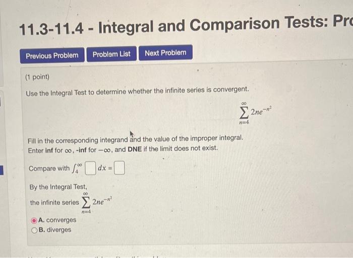 Solved 11.3-11.4 - Integral and Comparison Tests: Pr (1 | Chegg.com