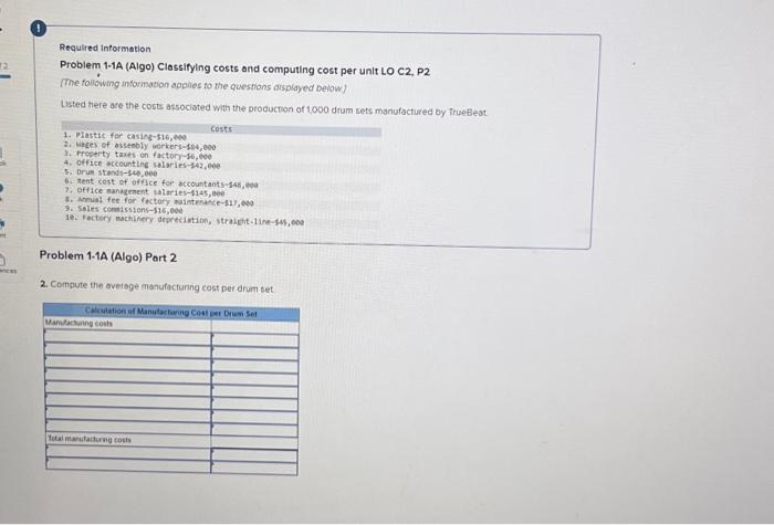 Solved Required Information Problem, 1-1A (Algo) Classifying | Chegg.com