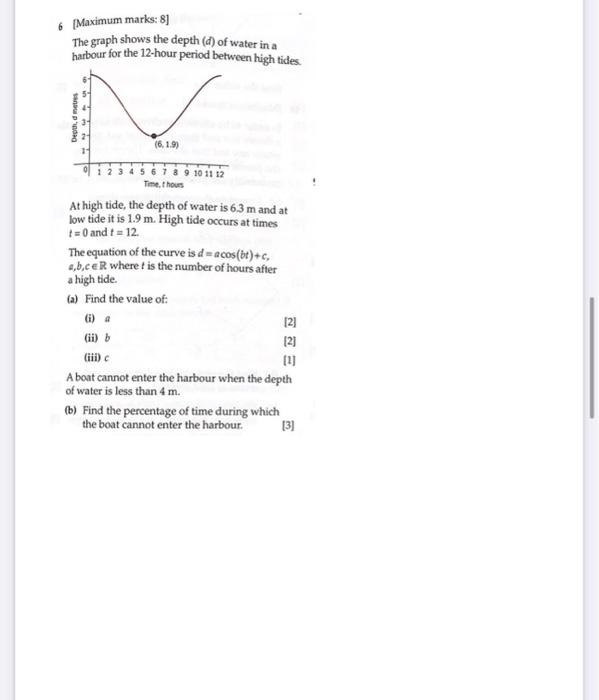 6 [Maximum marks: 8] The graph shows the depth (d) of | Chegg.com