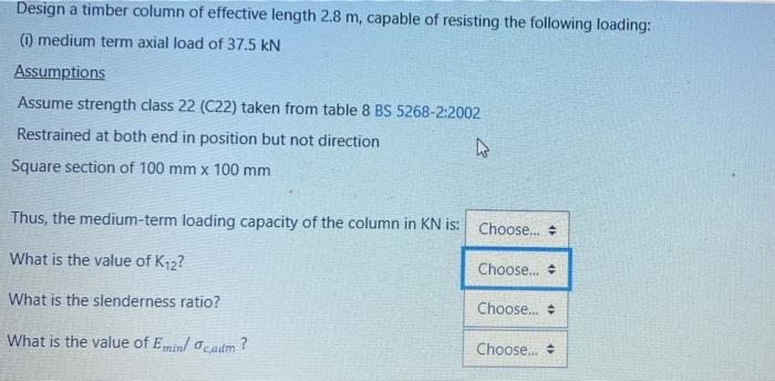 Solved Design a timber column of effective length 2.8 m, | Chegg.com