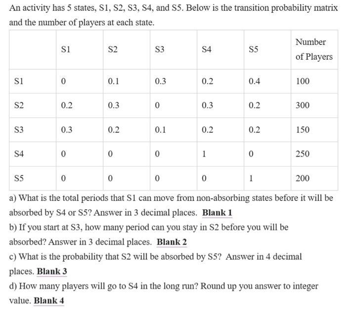 Solved An activity has 5 states, S1, S2, S3, S4, and S5. | Chegg.com