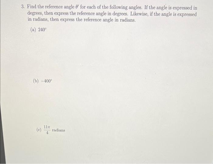 Solved 3. Find the reference angle ' for each of the | Chegg.com