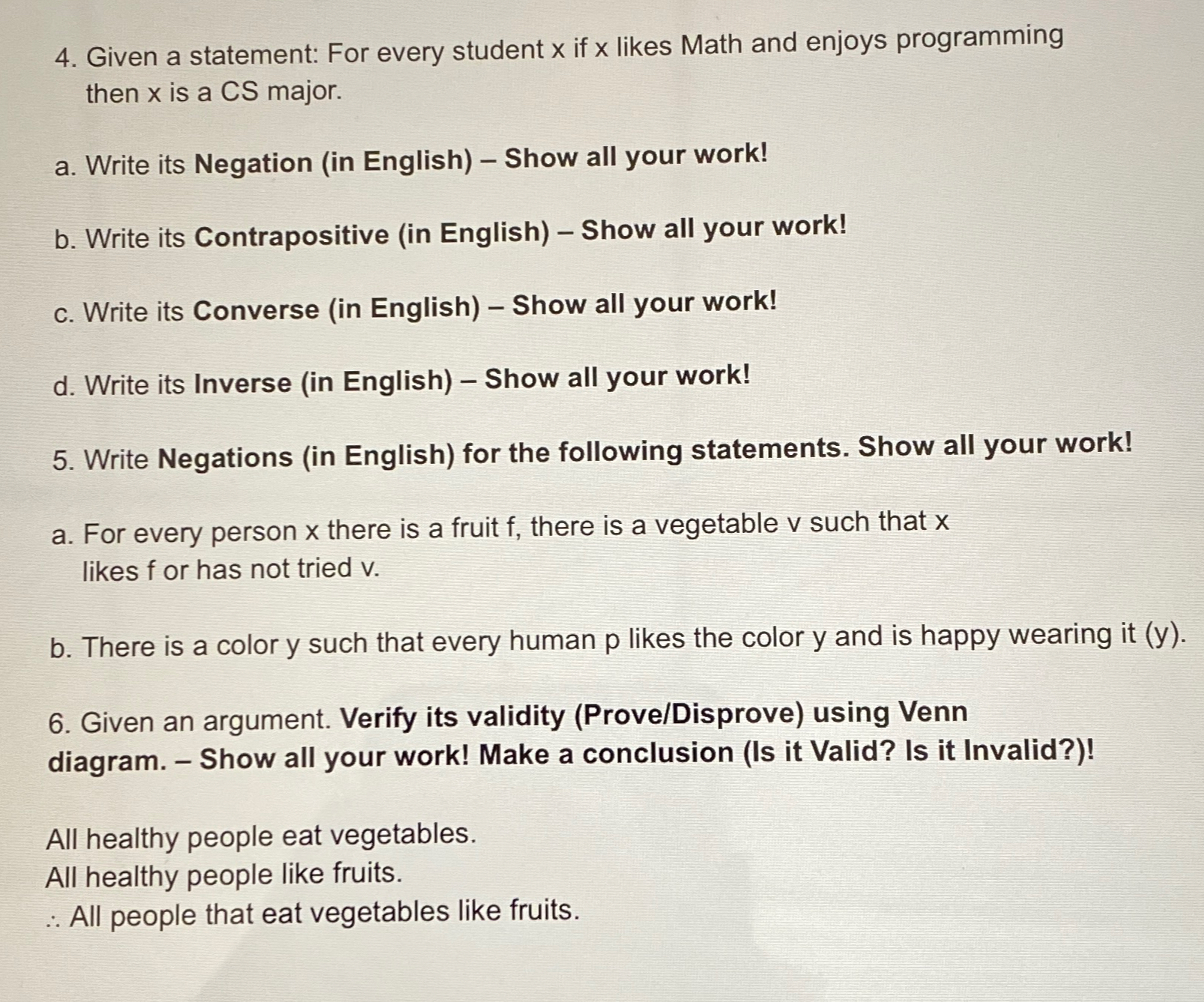 Solved Given a statement: For every student x ﻿if x ﻿likes | Chegg.com