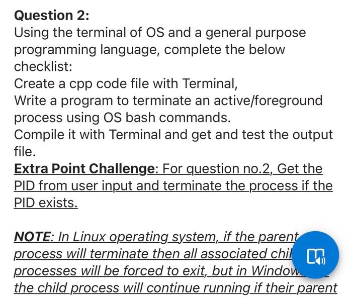 Solved Question 2: Using the terminal of OS and a general | Chegg.com