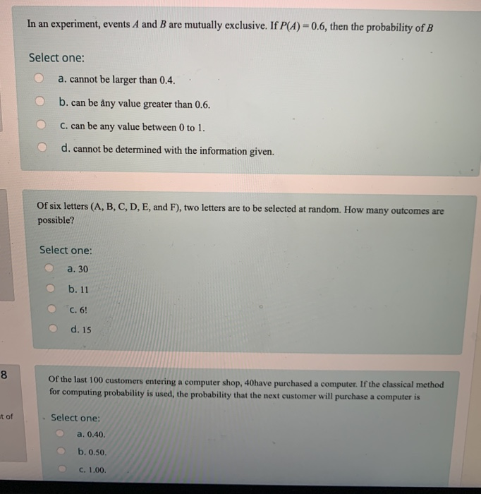 Solved In An Experiment, Events A And B Are Mutually | Chegg.com