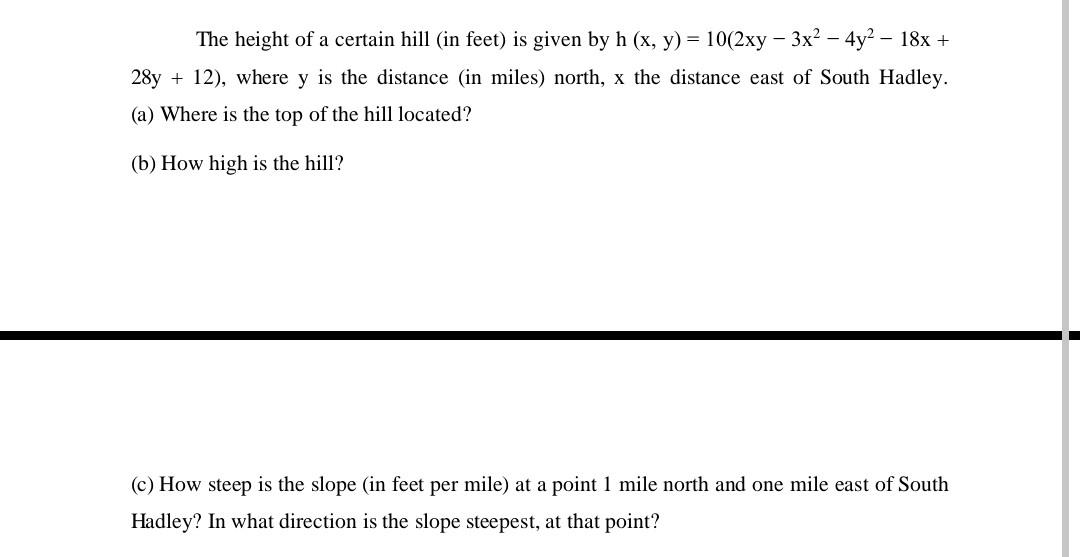 Solved The height of a certain hill (in feet) is given by | Chegg.com