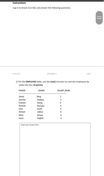 Solved DDLcreate table DEPARTMENT (DNAME VARCHAR(30),DNUMBER | Chegg.com