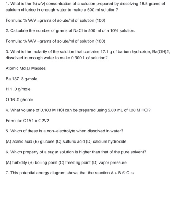 Solved 1 What Is The W V Concentration Of A Solution Chegg Com