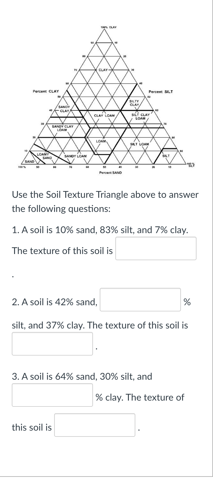 Solved Use the Soil Texture Triangle above to answerthe | Chegg.com