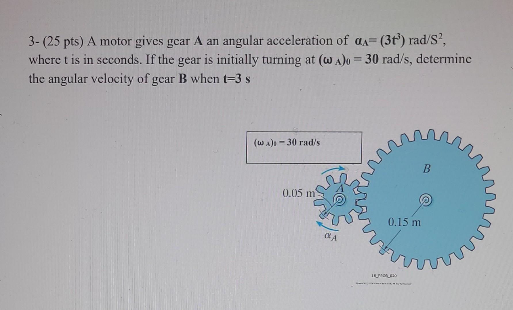 Solved 3 (25 pts) A motor gives gear A an angular