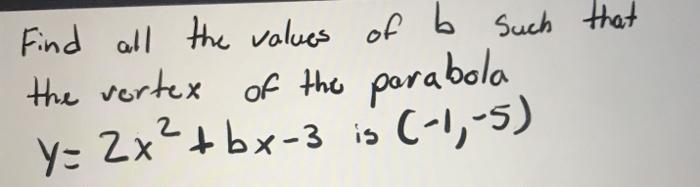 Solved Find All The Values Of B Such That The Vertex Of The | Chegg.com