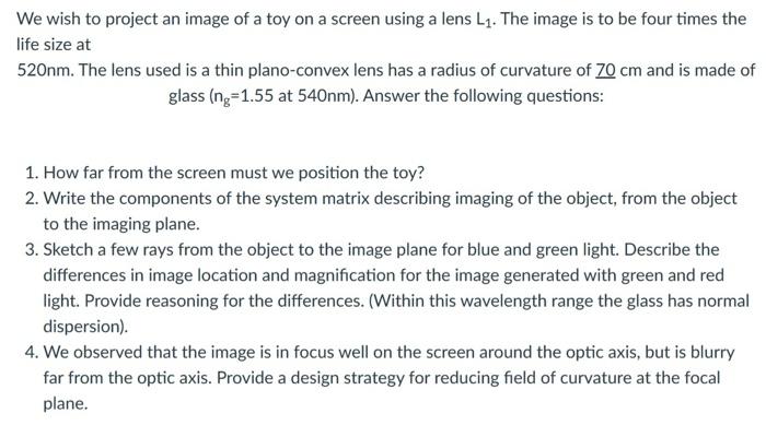 We wish to project an image of a toy on a screen | Chegg.com