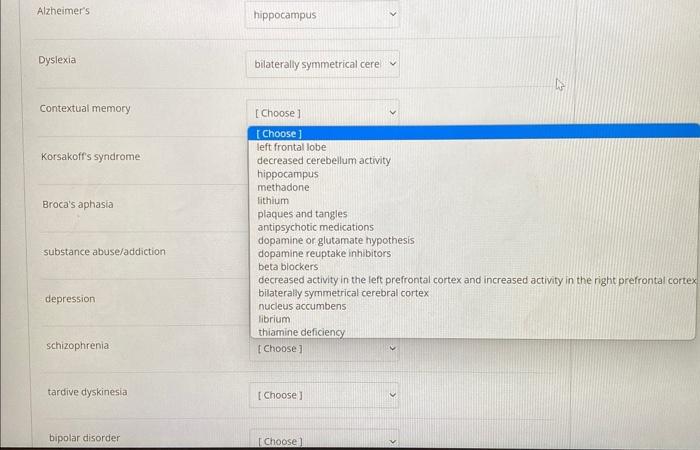 Solved Match the condition/disorder with the BEST and most | Chegg.com