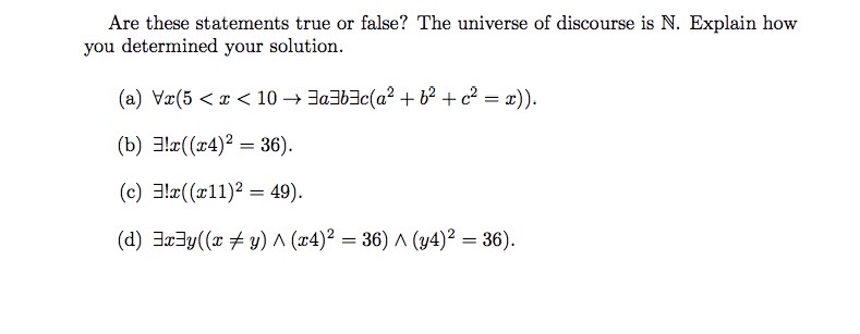 Solved Are these statements true or false? The universe of | Chegg.com