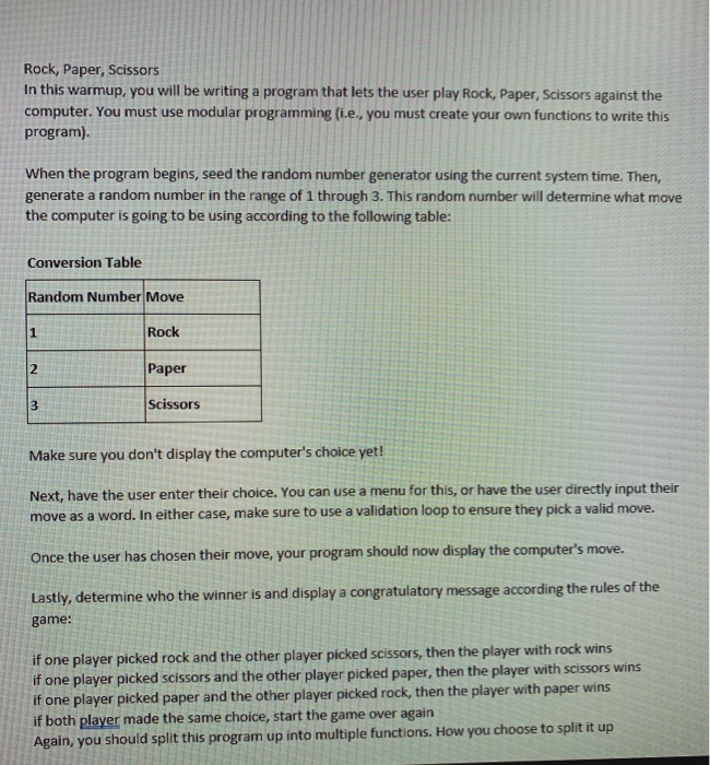 Solved Rock, Paper, Scissors In this warmup, you will be