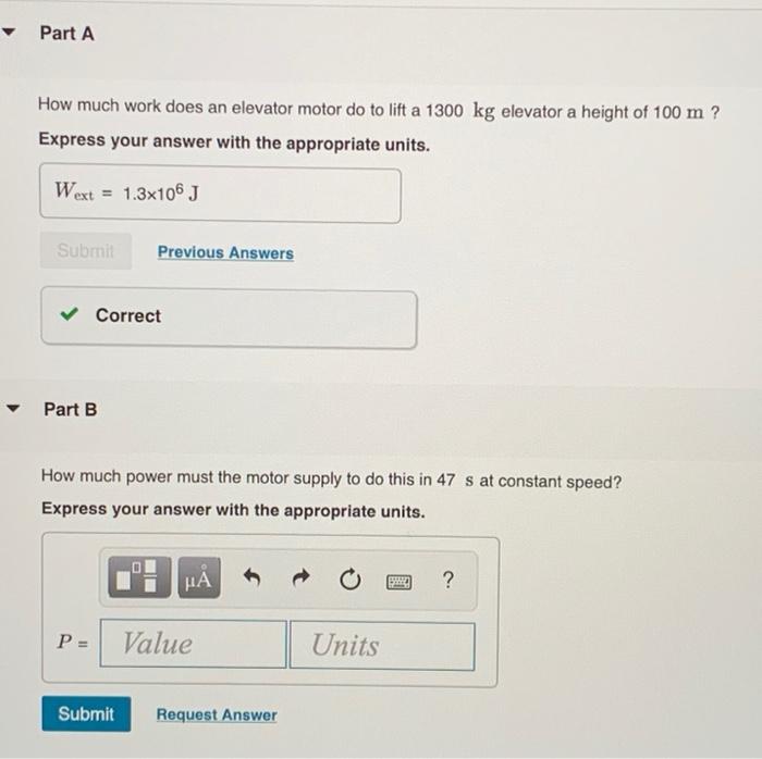 Solved Part A How much work does an elevator motor do to