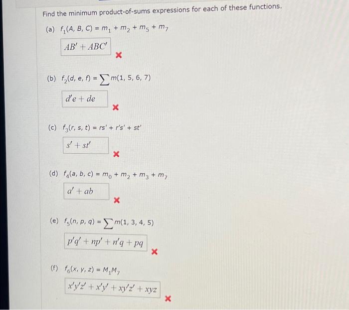 Solved Find the minimum product-of-sums expressions for each | Chegg.com