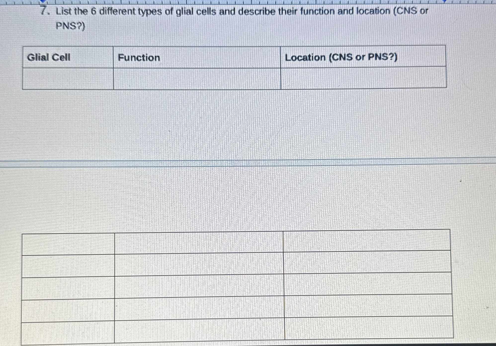 Solved List the 6 ﻿different types of glial cells and | Chegg.com