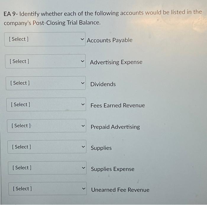 Solved EA 9- Identify whether each of the following accounts | Chegg.com