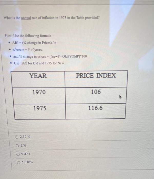 Solved What is the annual rate of inflation in 1975 in the