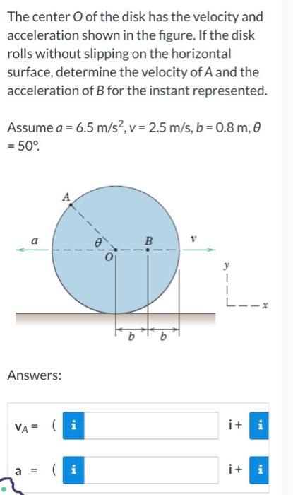 Solved The center O of the disk has the velocity and | Chegg.com