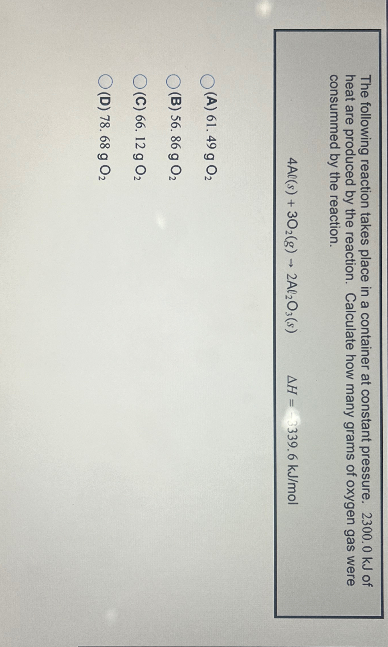 Solved The following reaction takes place in a container at | Chegg.com