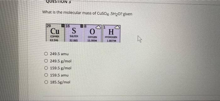 what is the relative molecular mass mr of cuso4 5h2o