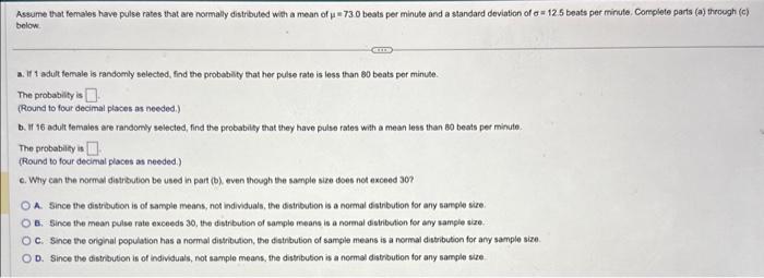 Solved Assume that fernales have pulse rates that are | Chegg.com