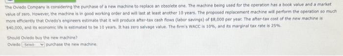 Solved The Oviedo Company is considering the purchase of a | Chegg.com