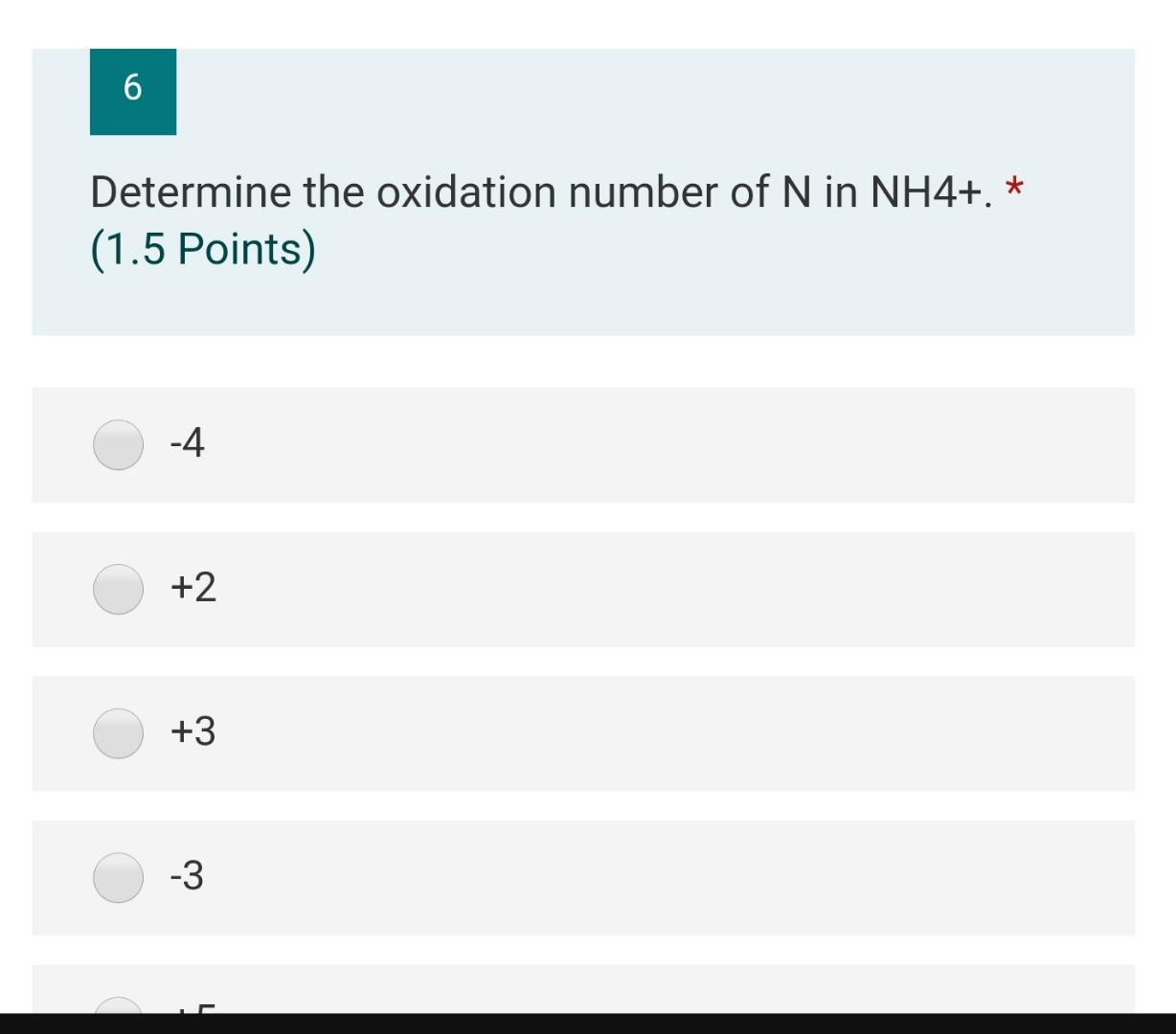 Solved 6 Determine the oxidation number of N in NH4+. * (1.5