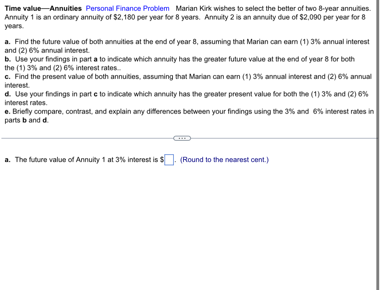 Time value-Annuities Personal Finance Problem Marian | Chegg.com