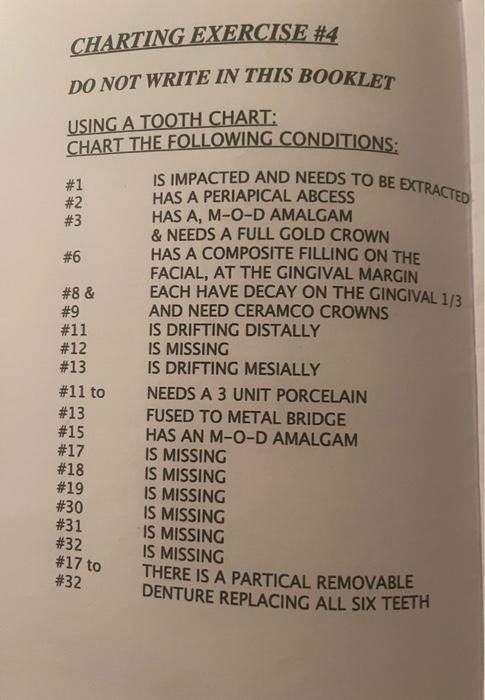 CHARTING EXERCISE \#3 DO NOT WRITE IN THIS BOOKLET | Chegg.com
