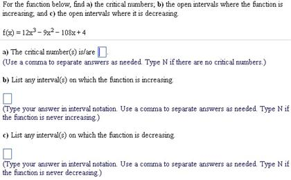 Solved For The Function Below Find A The Critical Numb Chegg Com