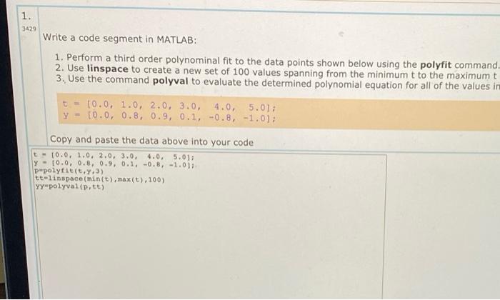 Solved 1. 30 Write a code segment in MATLAB 1. Perform a | Chegg.com