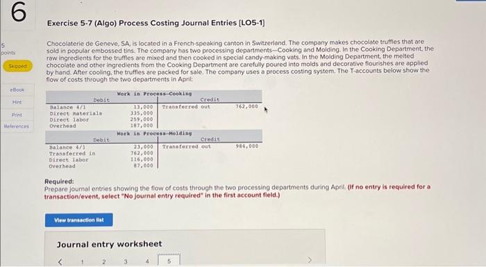 Solved Exercise 5-7 (Algo) Process Costing Journal Entries | Chegg.com