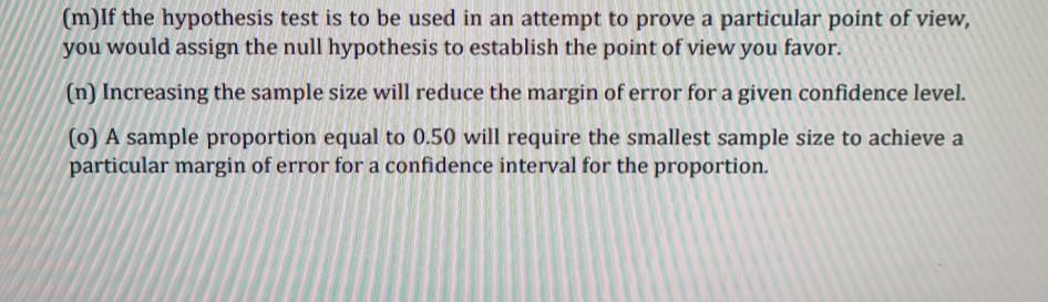 Solved (m)If the hypothesis test is to be used in an attempt | Chegg.com