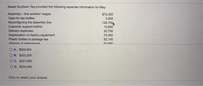 Solved Sweet Southern Tea provided the following expense | Chegg.com