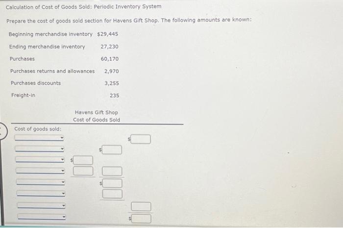 periodic inventory system cost of goods sold formula