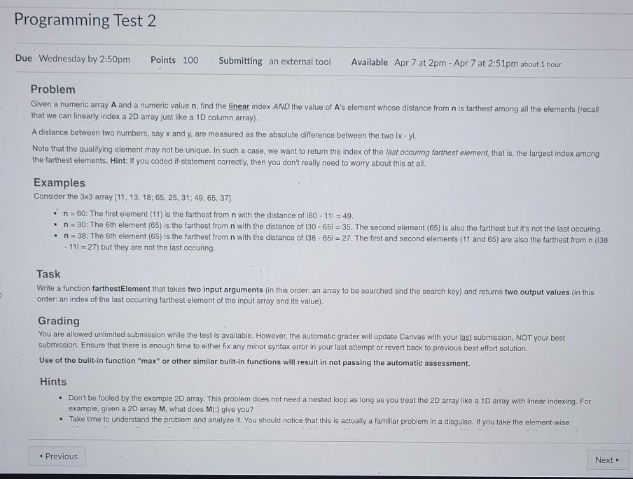 Solved Programming Test 2 Due Wednesday by 2:50pm Points 100 | Chegg.com