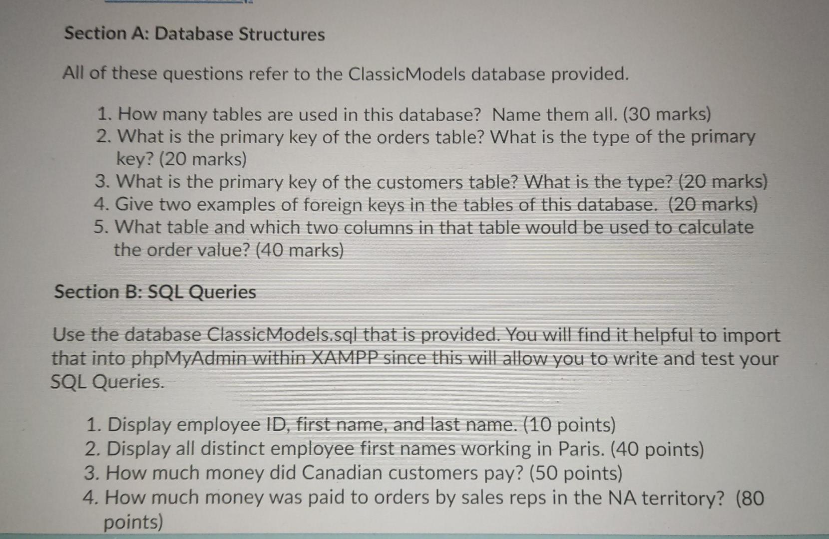 Solved Section A: Database Structures All of these questions | Chegg.com